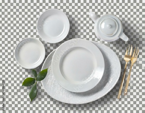 White plate set isolated on transparent background