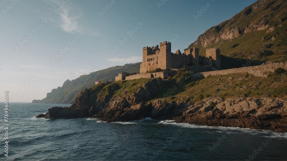 An ancient castle perched on a rocky cliff