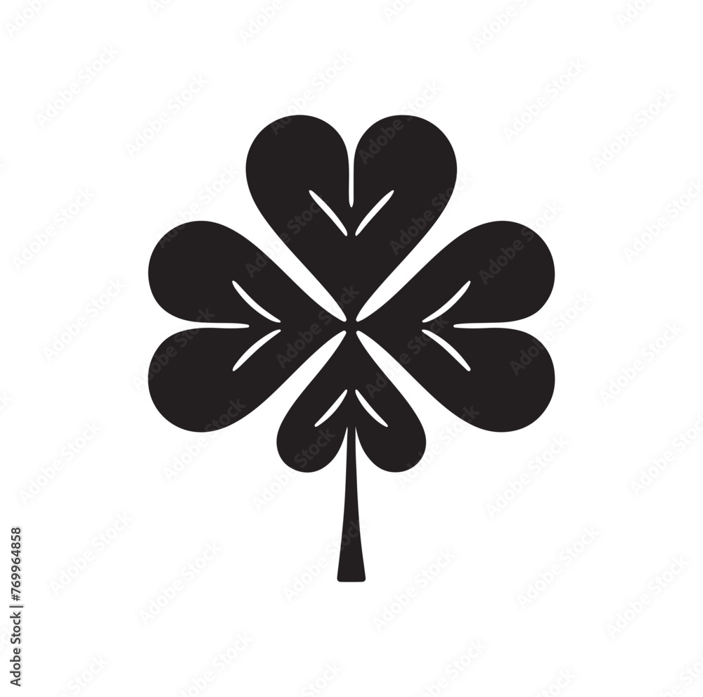 Four leaf clover icon. Black icon isolated on white background. Clover silhouette. Simple icon Four leaf clover icon. Black icon isolated on white background. Clover silhouette. Simple icon
