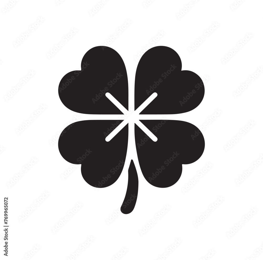 Four leaf clover icon. Black icon isolated on white background. Clover silhouette. Simple icon Four leaf clover icon. Black icon isolated on white background. Clover silhouette. Simple icon