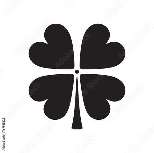 Four leaf clover icon. Black icon isolated on white background. Clover silhouette. Simple icon