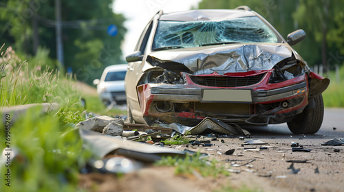 A broken-down car after a car accident