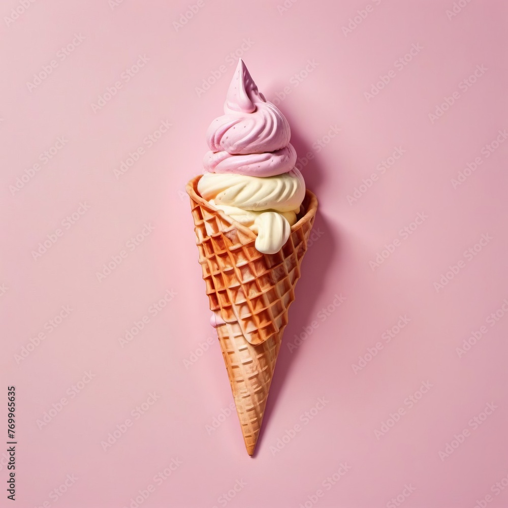 Organic ice cream in waffle cone. Summer mood, pastel colored dessert, delicious refreshing gelato. Organic ice cream in waffle cone. Summer mood, pastel colored dessert, delicious refreshing gelato.