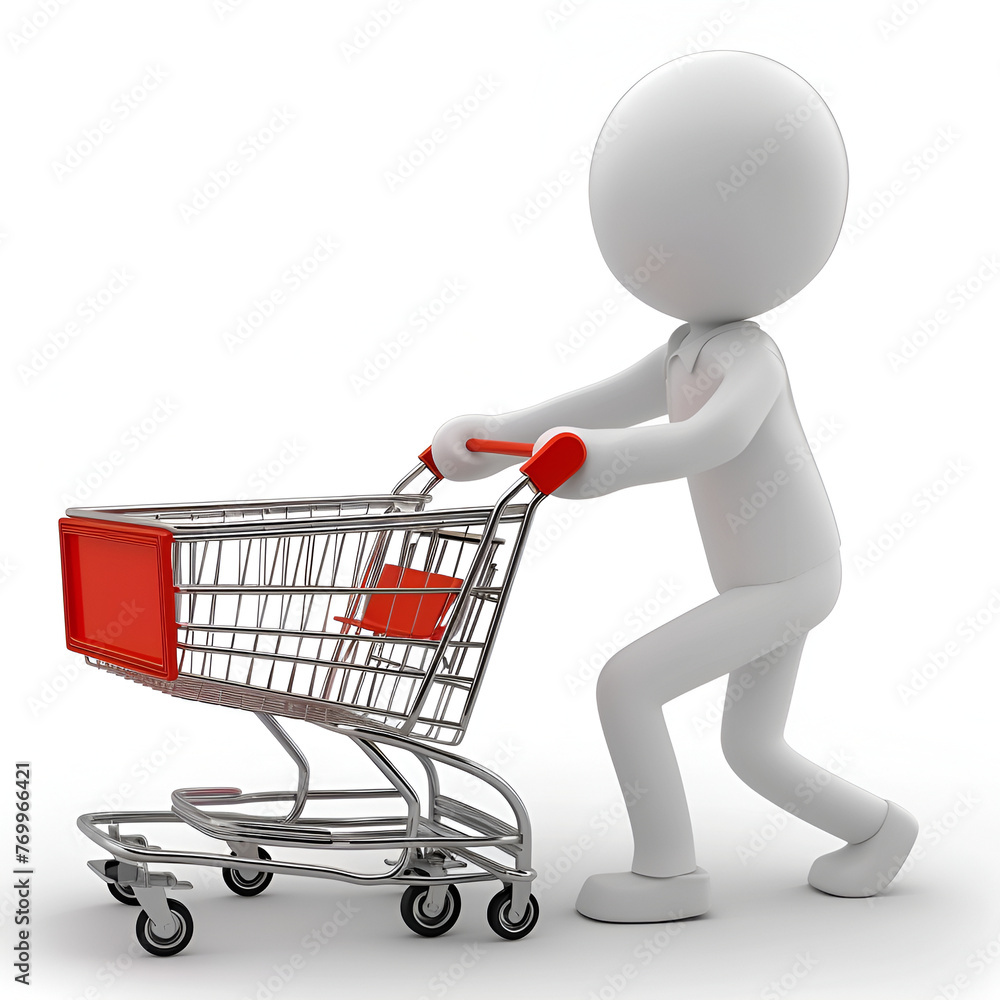 3d human figure push a empty shopping cart 3d human figure push a empty shopping cart
