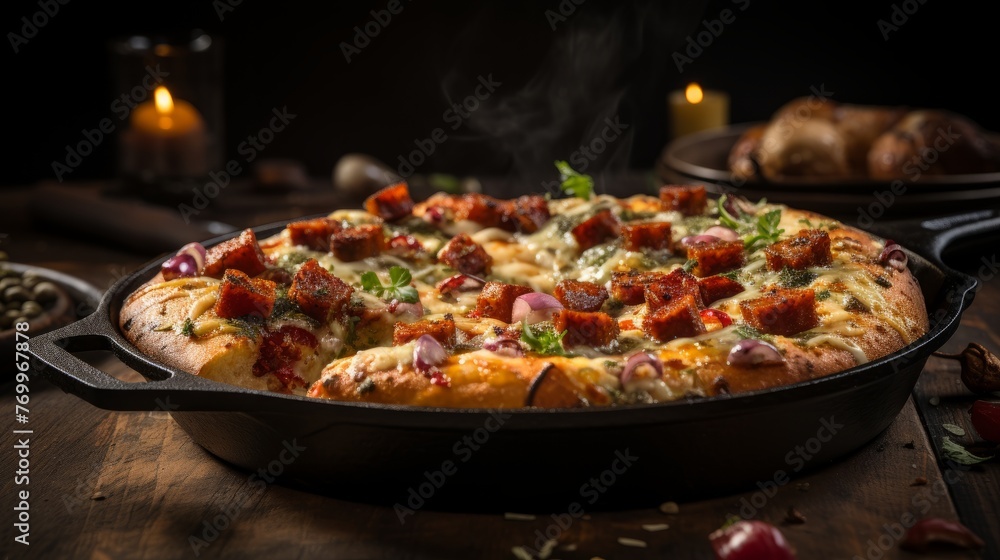 Pizza on Pan on Table