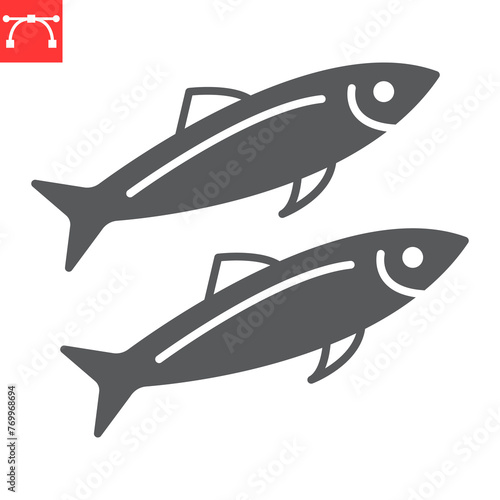 Sardines glyph icon, seafood and fish, pilchard vector icon, vector graphics, editable stroke solid sign, eps 10.