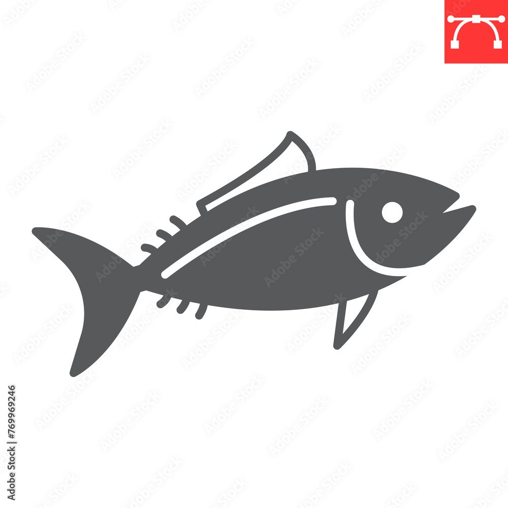 Tuna glyph icon, seafood and fish, tuna fish vector icon, vector graphics, editable stroke solid sign, eps 10. Tuna glyph icon, seafood and fish, tuna fish vector icon, vector graphics, editable stroke solid sign, eps 10.