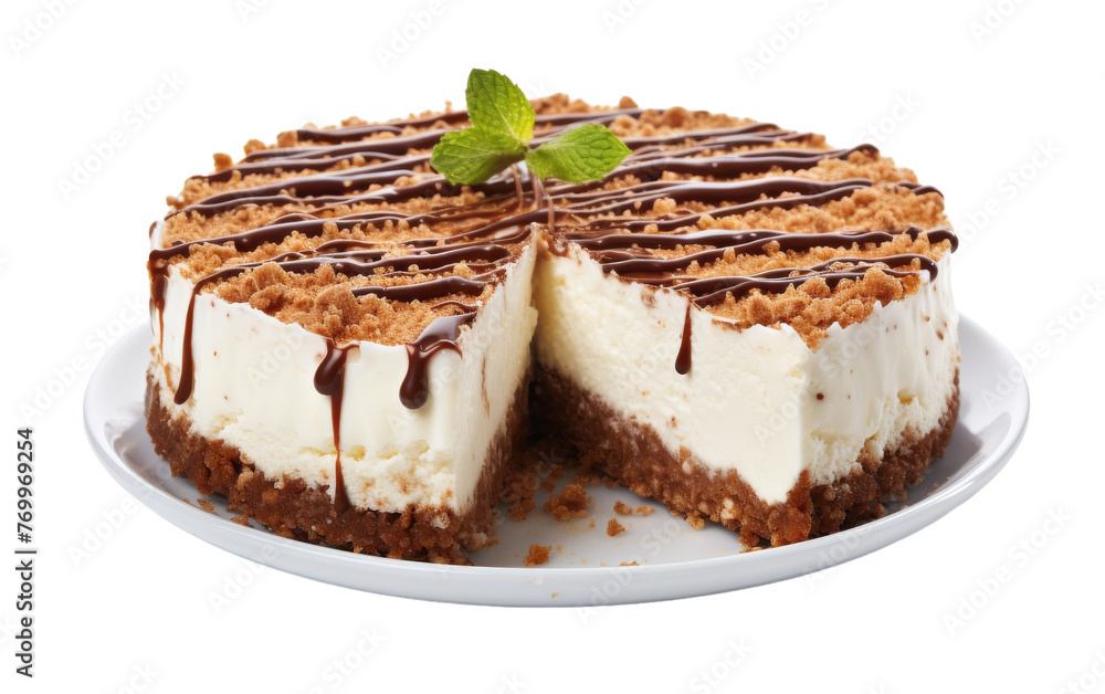 A decadent cake with a perfectly sliced piece missing, revealing its luscious layers and frosting A decadent cake with a perfectly sliced piece missing, revealing its luscious layers and frosting