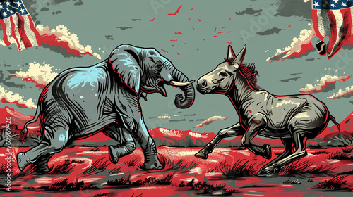 Elephant vs Donkey, Democrat vs Republican, Election season
