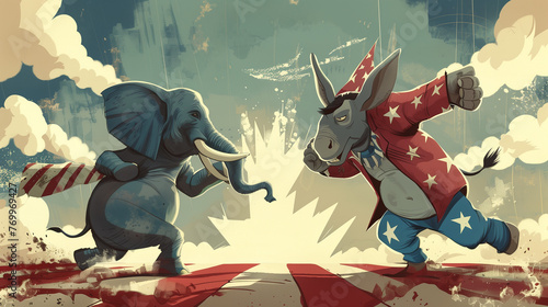 Elephant vs Donkey  Democrat vs Republican  Election season