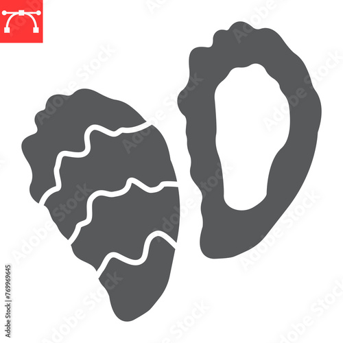 Oyster glyph icon, seafood and mollusk, mussel vector icon, vector graphics, editable stroke solid sign, eps 10.