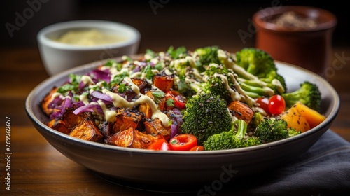 Bowl of Broccoli, Carrots, and Vegetables on Table
