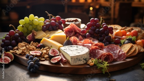 Platter of Cheese, Meats, and Fruit