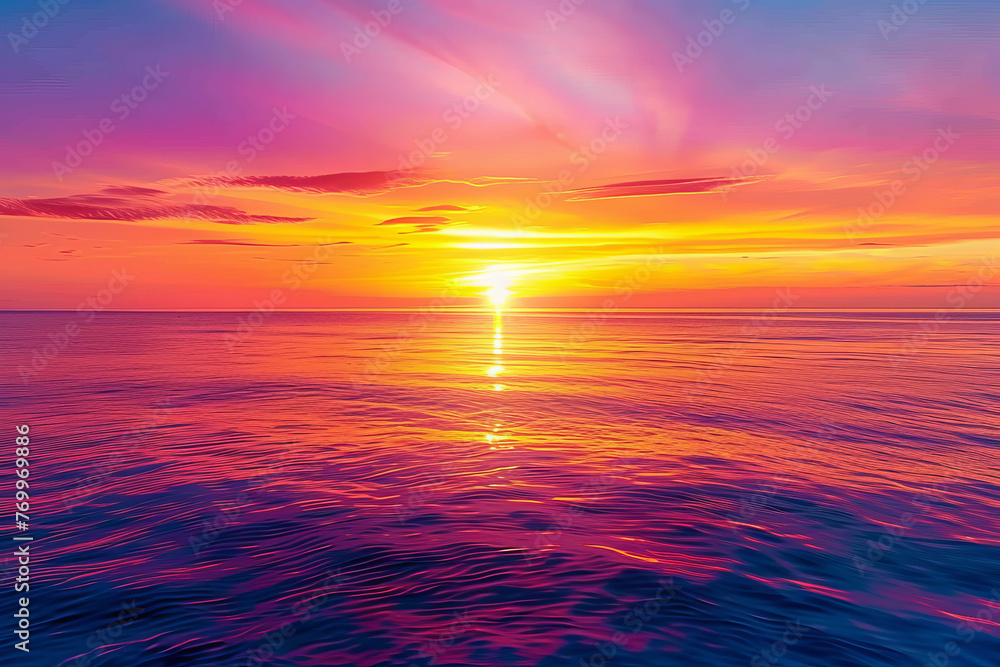 A beautiful sunset over the ocean with a sun in the sky A beautiful sunset over the ocean with a sun in the sky
