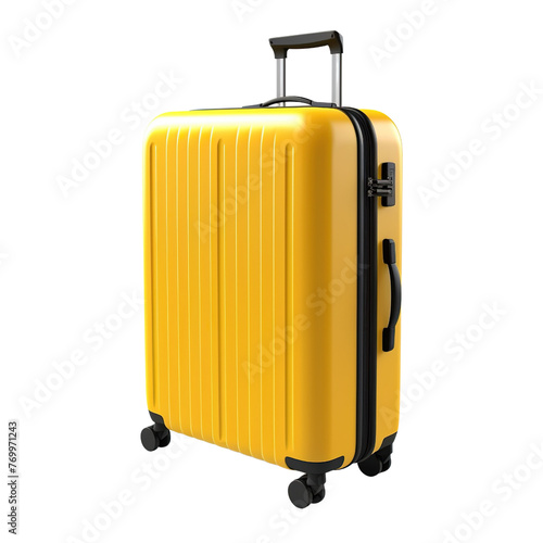 Big yellow travel suitcase isolated on transparent or white background
