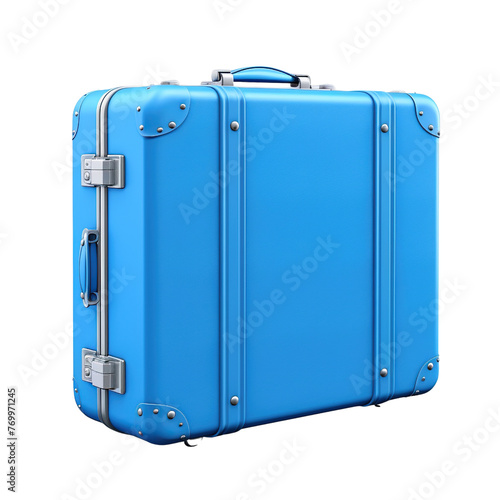 Big blue travel suitcase isolated on transparent or white background