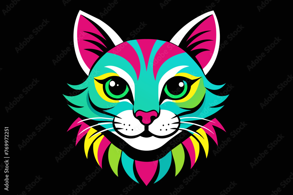 a hippy cat head print ready vector t-shirt design
