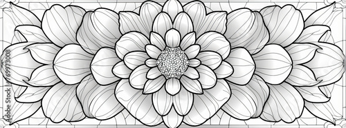 colorful adult coloring book cover,A stained glass pattern coloring page for adults, thick lines, black and white, greyscale,generative ai