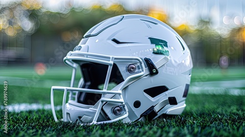 White helmet stands out in high contrast, symbolizing quality and innovation in American football gear.
