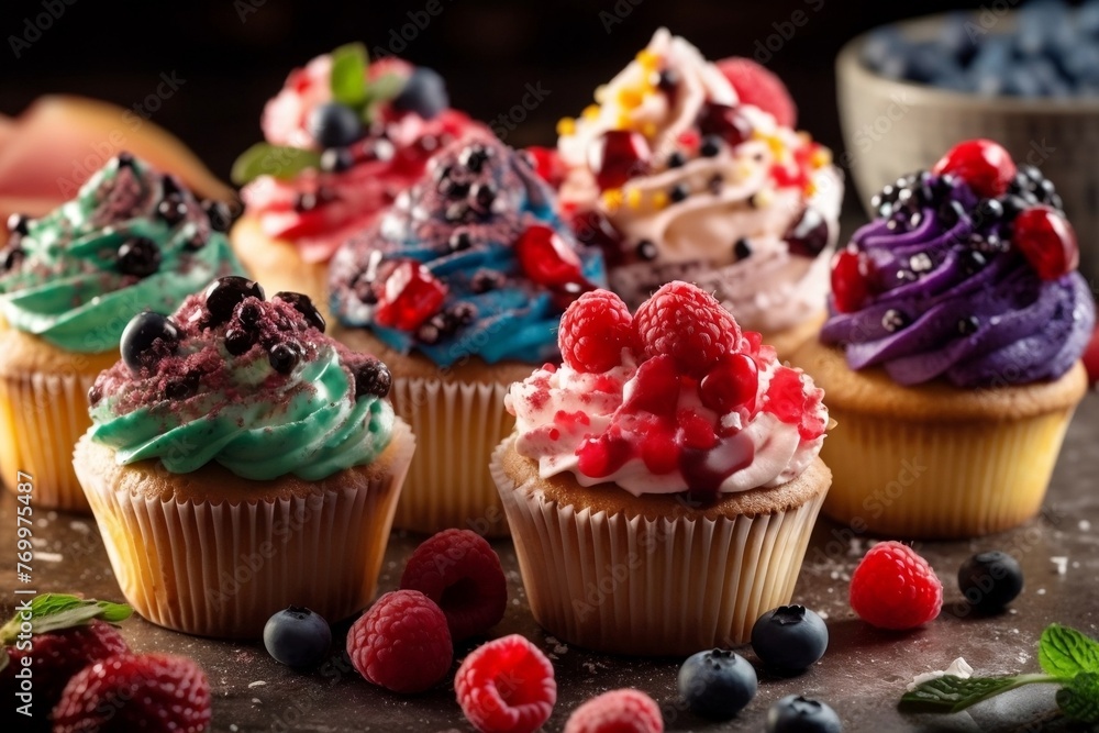 Colorful Cupcakes with Different Flavors and Toppings
