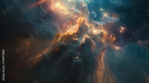 Celestial Blaze: Fiery Nebula and Interstellar Clouds Dance in Cosmic Harmony, Creating an Enthralling Spectacle of Light and Energy that Reverberates Across the Galactic Expanse