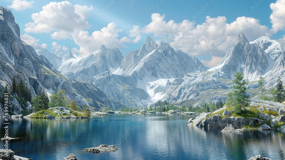 A remote mountain lake surrounded by rocky cliffs, captured in vivid 4K HDR for maximum detail.