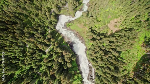 Drone footage over Krimmler waterfall