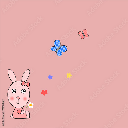 Coniglietta rosa con fiore photo