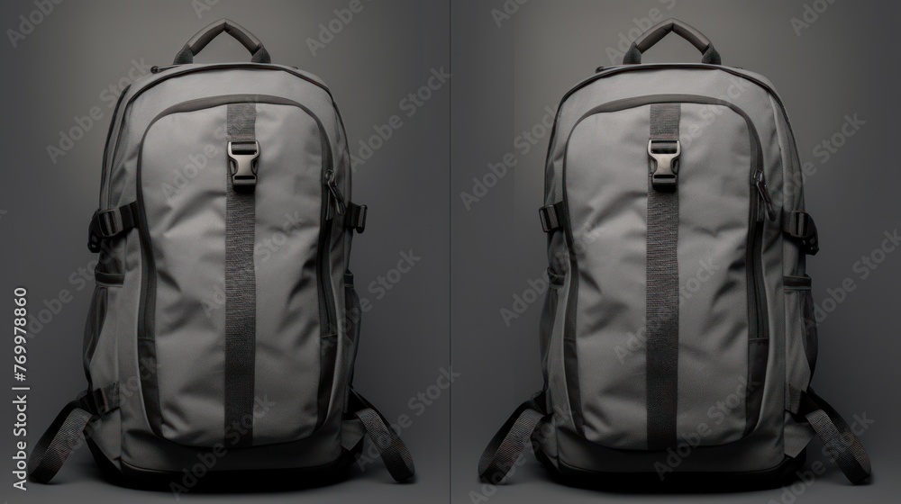 Fototapeta premium gray color trveling bag front view isolated white background mock up, AI generated