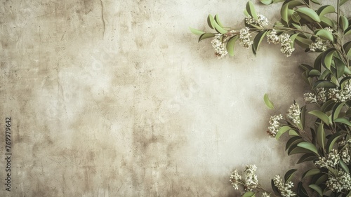Elegant botanical wall decor with white flowers - A sophisticated wall decor showing white flowers on a vintage textured background for a tranquil ambiance