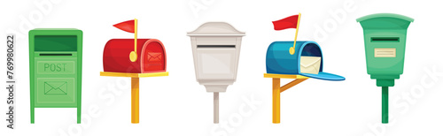 Post Box or Mailbox for Letter Sending Vector Set