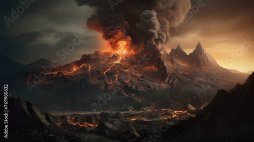 a scene of a volcanic landscape