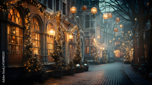 a street with christmas decorations on it