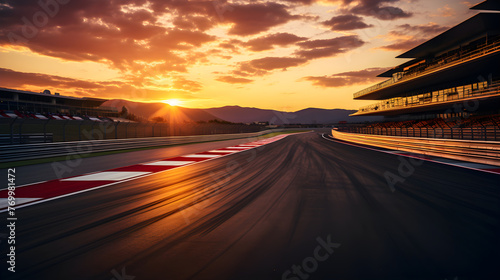 Sunset Serenity: A Majestic View of an Empty GT Race Track Waiting for the Exciting Race Underneath the Chromatic Sky