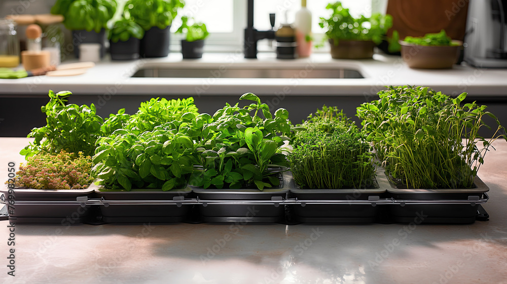 Indoor Herbal Garden in Modern Kitchen Environment Indoor Herbal Garden in Modern Kitchen Environment