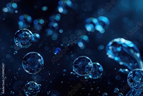 Water Molecules. Creative Abstract 3D Illustration on Dark Background