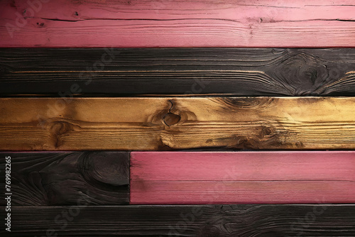 Black and gold yellow and pink old dirty wood wall wooden plank board texture background with grains and structures and scratched
