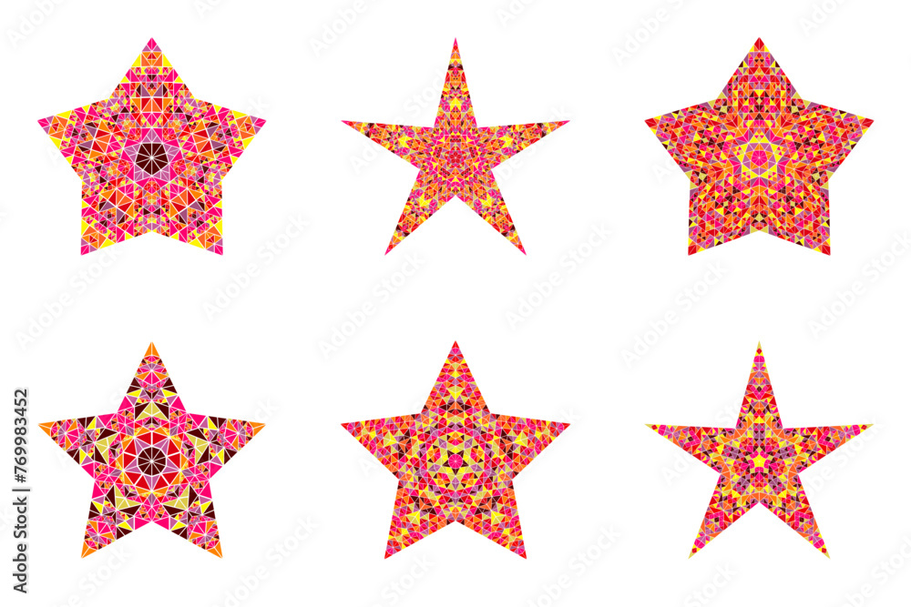 Obraz premium Polygonal tiled ornament star shape set - abstract geometric geometrical ornamental vector design element from mosaic triangles