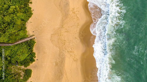 Balneario Camboriu in Santa Catarina. Taquaras Beach and Laranjeiras Beach in Balneario Camboriu. Aerial view in landscape. © marabelo