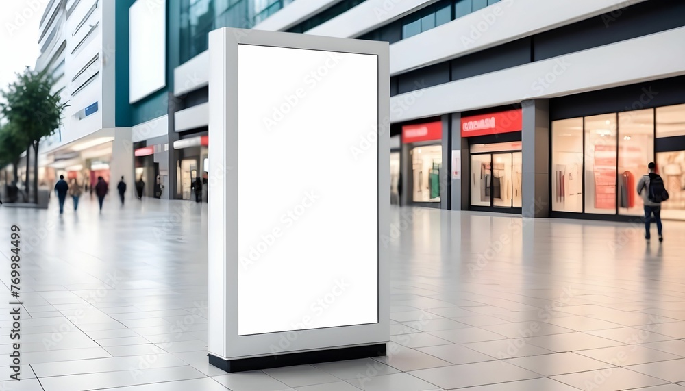Empty white digital mall kiosk billboard, blank light box advertisement in shopping area for mockup, design, display, marketing created with generative ai - obrazy, fototapety, plakaty 