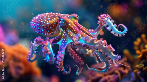 Vibrant Cuttlefish in Colorful Coral Reef - Underwater Enchantment: Majestic Marine Life Amidst Nature's Aquatic Beauty, with Dancing Fish, Swirling Seaweed, and Tranquil Undersea Serenity © Mark