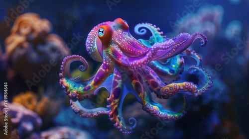 Vibrant Cuttlefish in Colorful Coral Reef - Underwater Wonders: Majestic Marine Life Amidst Nature's Aquatic Beauty, with Dancing Fish, Swirling Seaweed, and Tranquil Serenity Below. © Mark