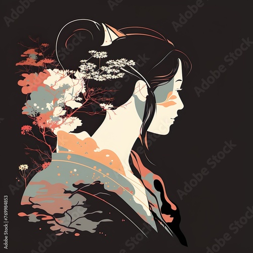 Japanese style feminine portrait (ID: 769984853)