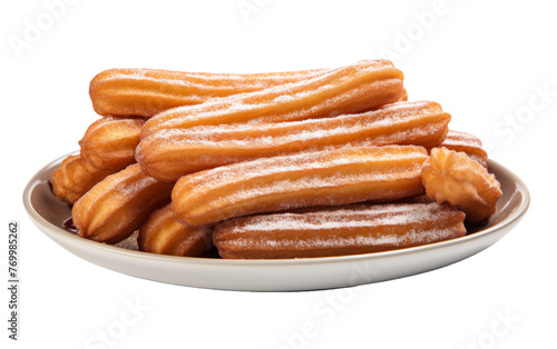 A plate of delicious glazed donuts sitting on a white background