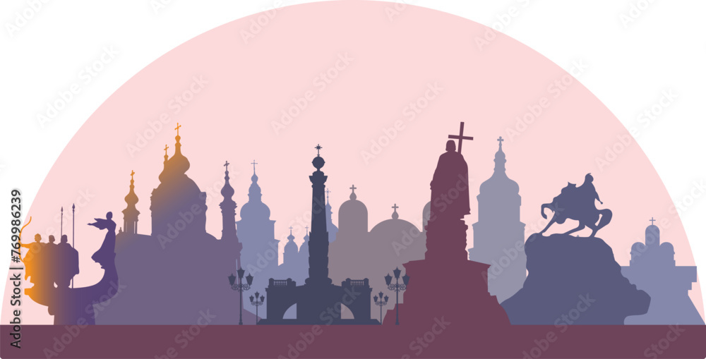 Vector drawing of Kyiv landmarks. Set of famous monuments of Kyiv