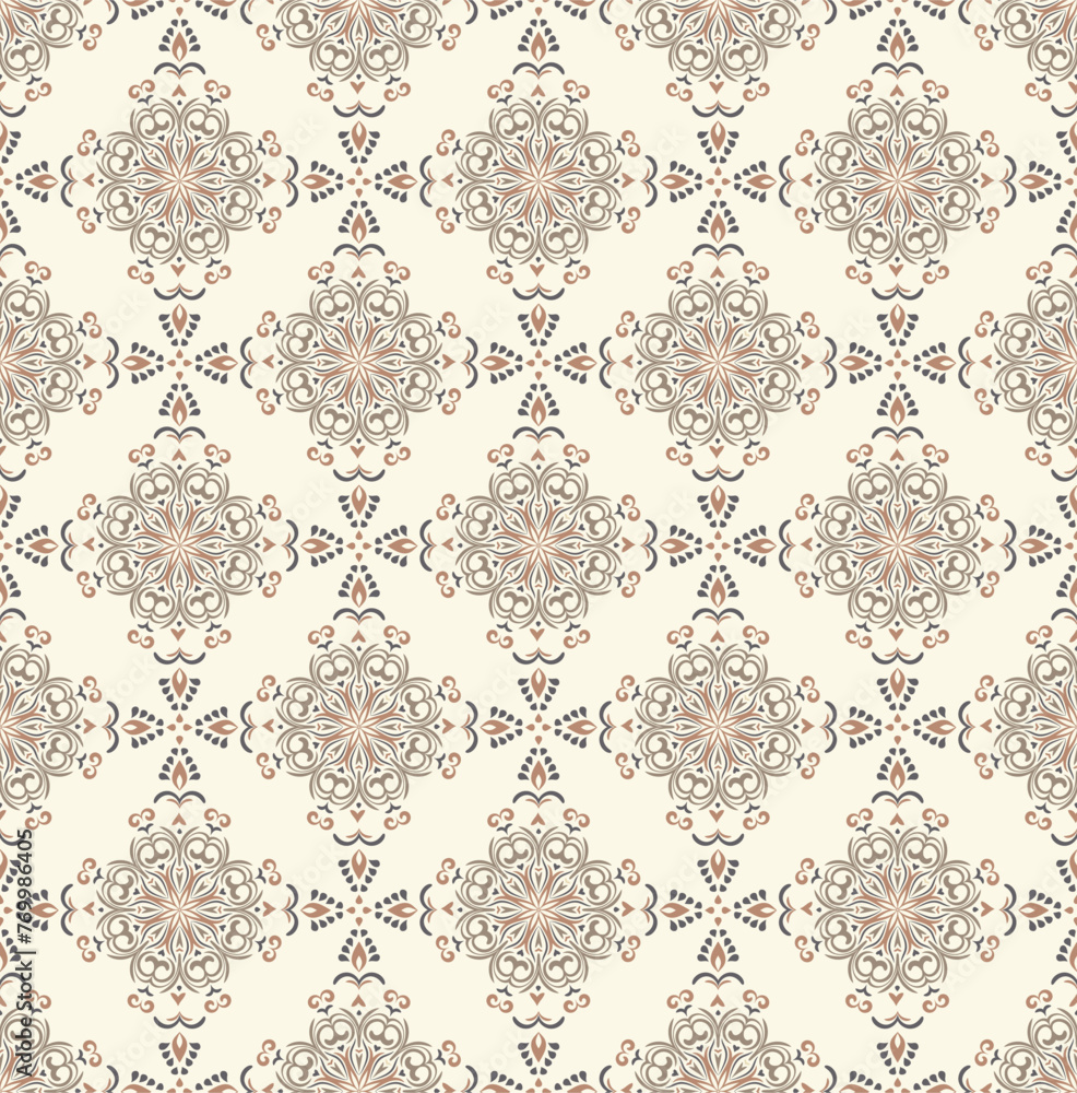 Abstract geometric seamless pattern. Oriental texture, elegant lace backdrop. Indian traditional luxury background. Subtle beige ornament, repeat tiles, modern design for fabric, wallpaper, linen. Man