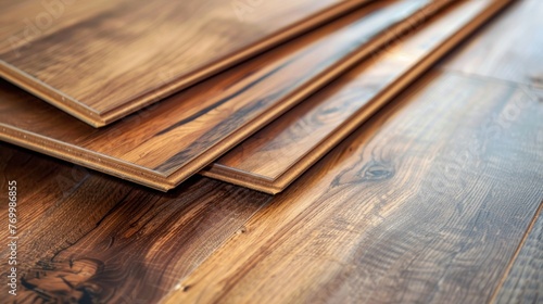 laminate flooring material wood texture furniture design. Renovation at home. photo