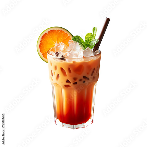 A glass thai iced tea on a transparent background