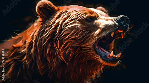 an image of a brown bear who is roaring photo