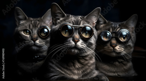 cats in glasses on black background photo